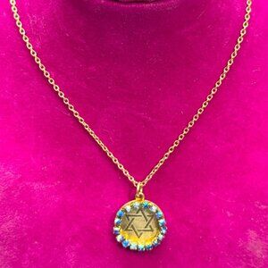 Vintage rhinestone blue Jewish star charm necklace
